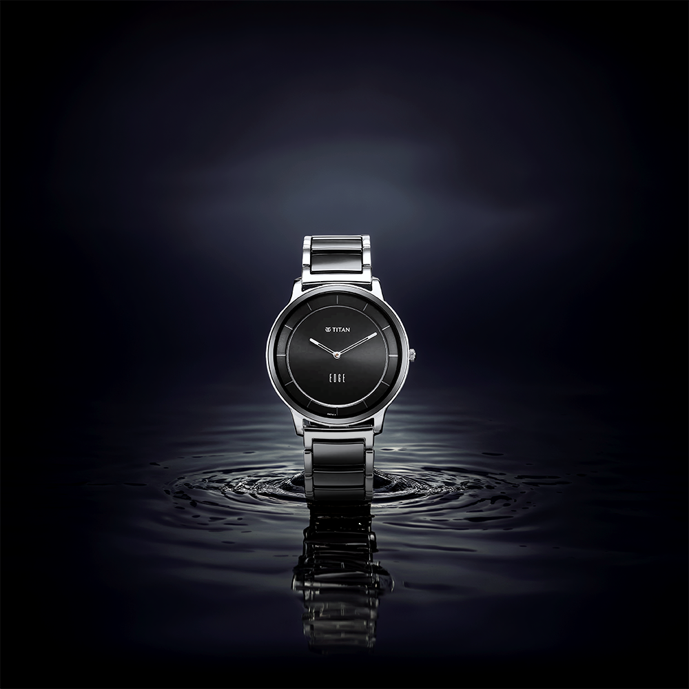 Titan Edge Fusion Quartz Analog Black Dial Two Toned Steel Ceramic Strap Watch for Men