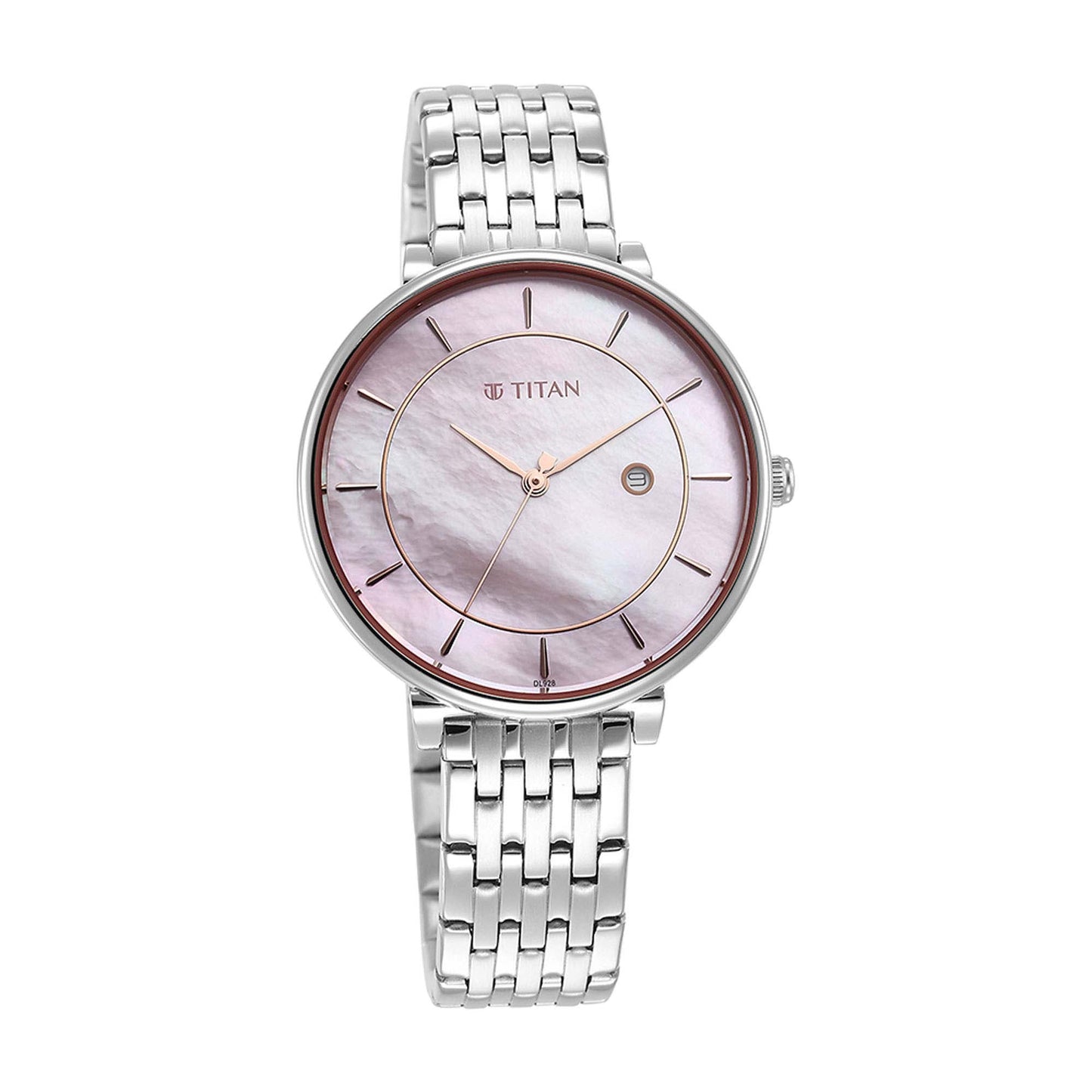 Titan Premium Workwear Beige Dial Analog with Date Stainless Steel Strap watch for Women