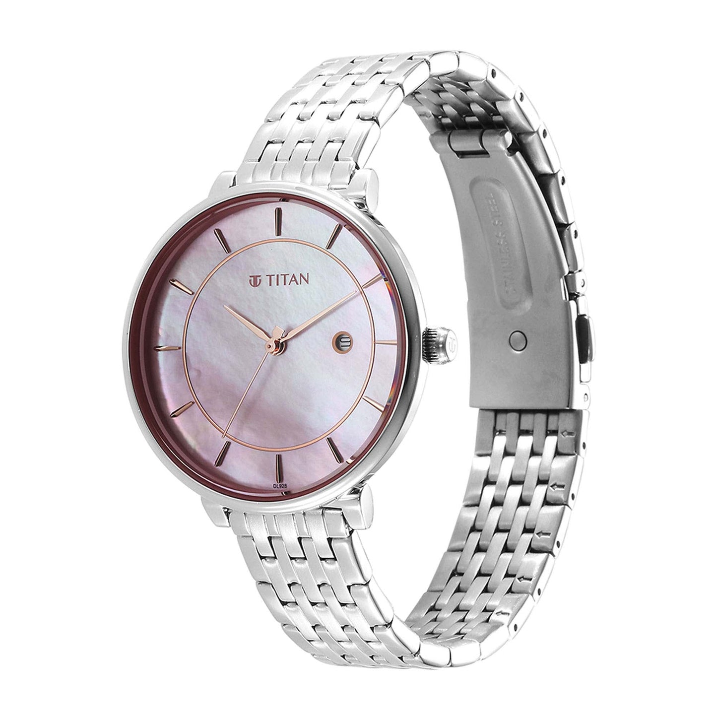 Titan Premium Workwear Beige Dial Analog with Date Stainless Steel Strap watch for Women