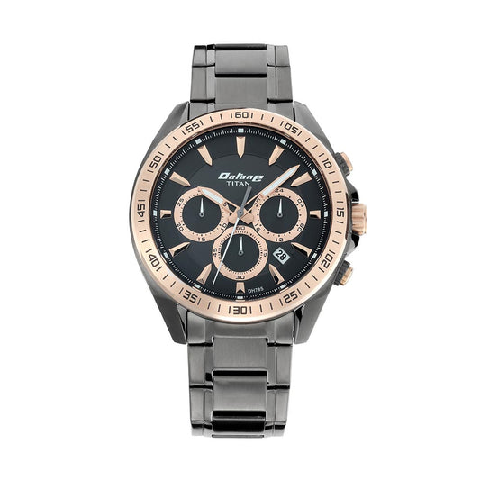 Titan Quartz Chronograph Black Dial Stainless Steel Strap Watch for Men