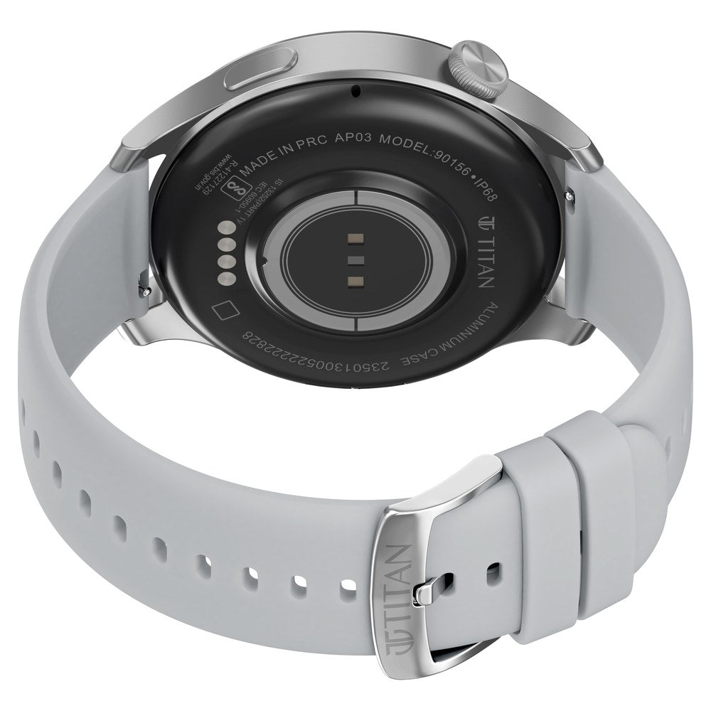 Titan Talk- Touch Screen Watch with Grey Strap, BT Calling, AI- Voice Assistant, and Amoled Display