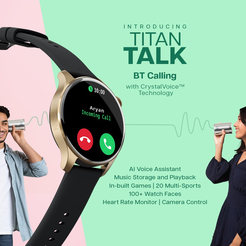 Titan Talk- Touch Screen Watch with Grey Strap, BT Calling, AI- Voice Assistant, and Amoled Display