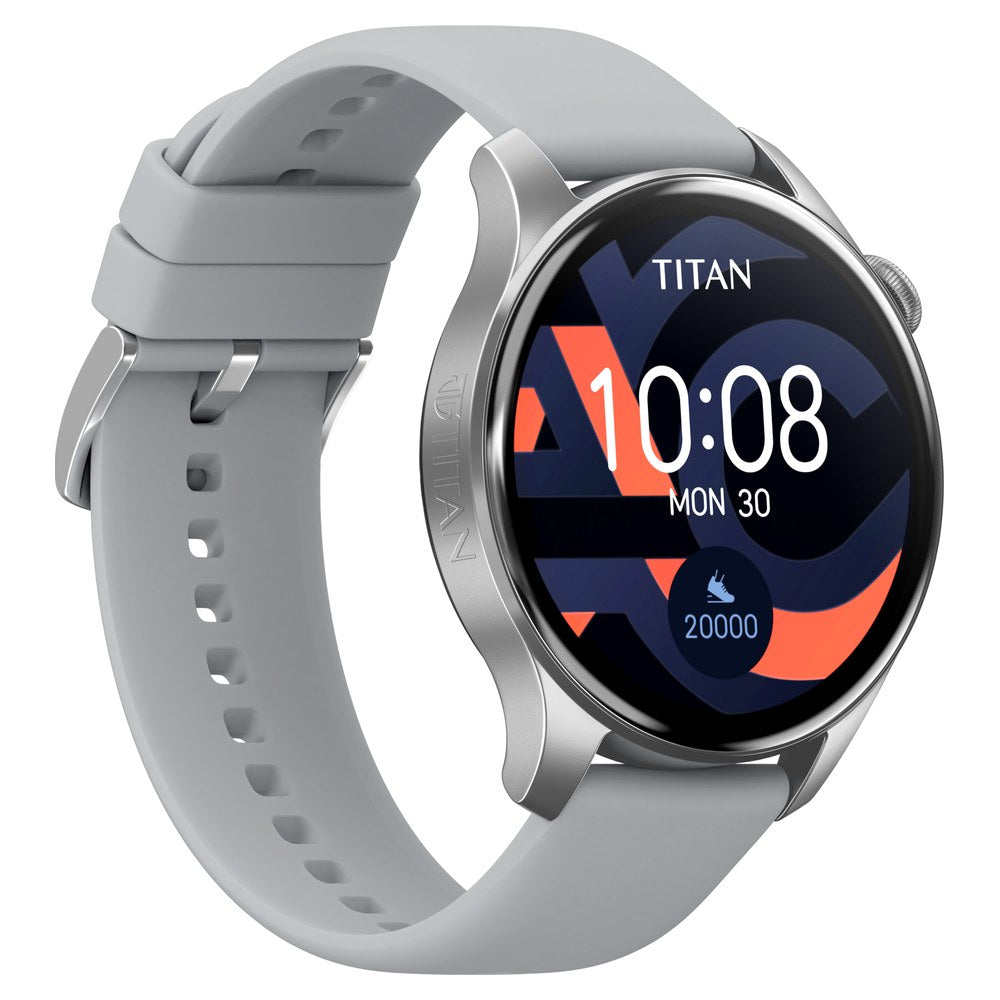 Titan Talk- Touch Screen Watch with Grey Strap, BT Calling, AI- Voice Assistant, and Amoled Display