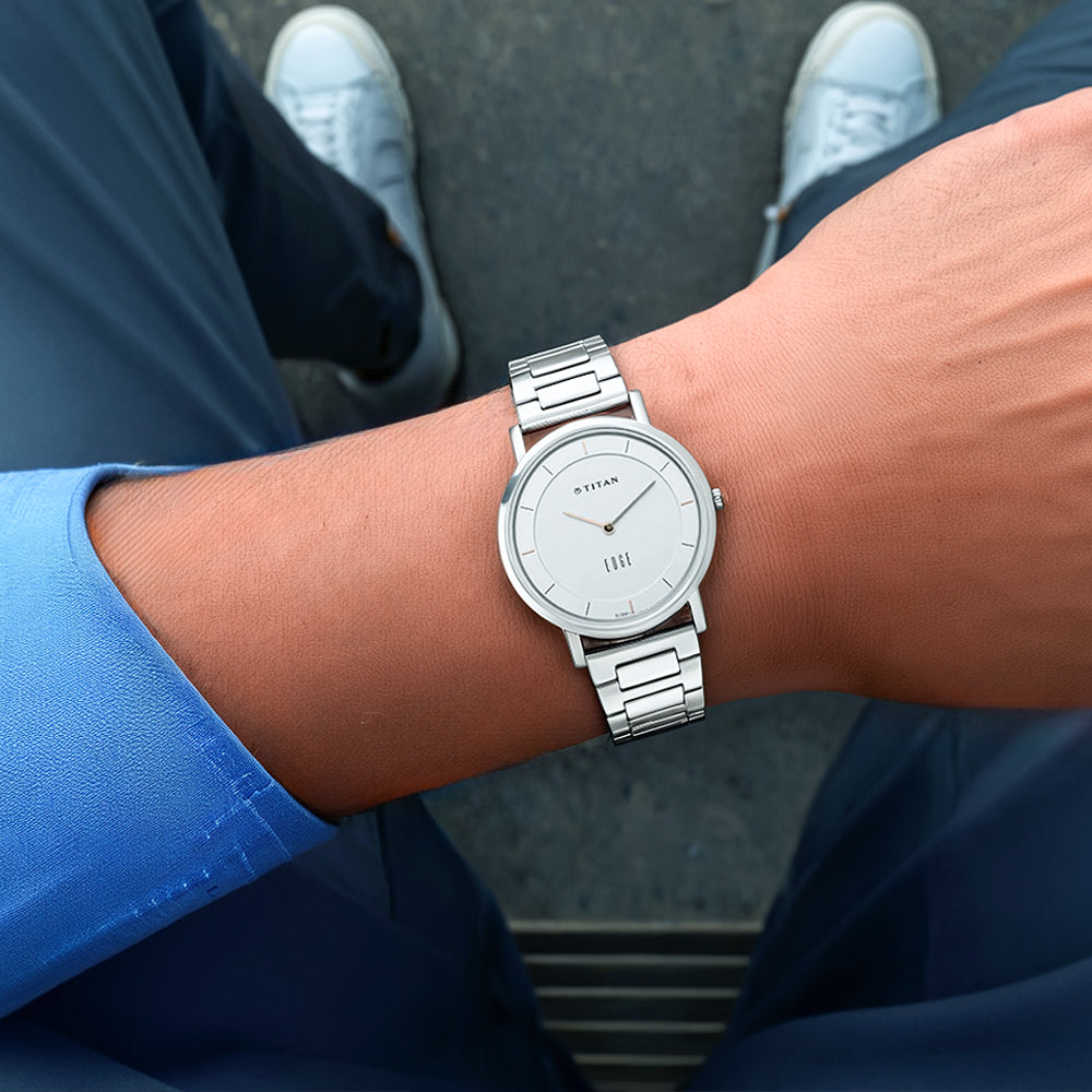 Titan Edge Silver White Dial Analog Stainless Steel Strap watch