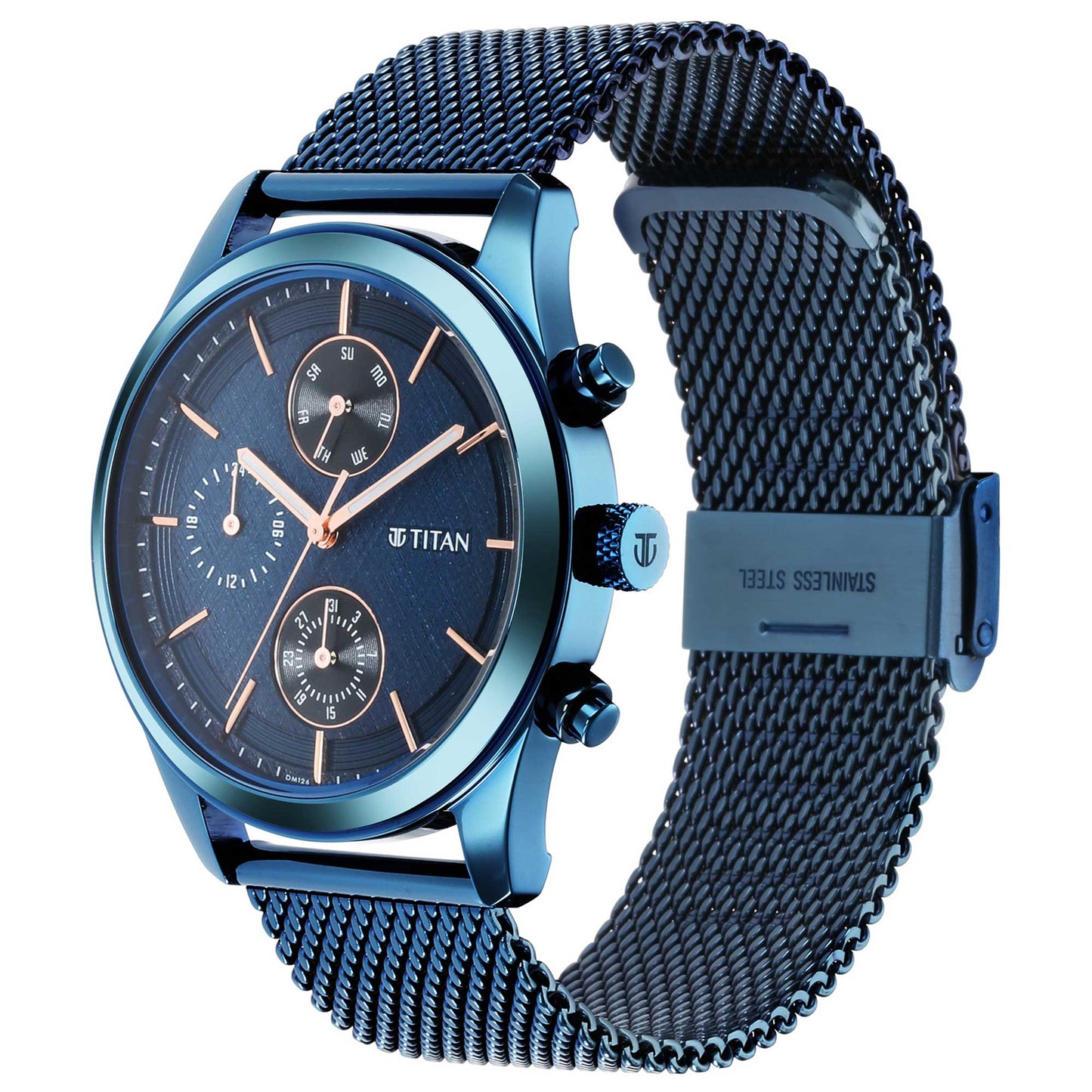 Titan Neo Splash Blue Dial Analog with Date Stainless Steel Strap watch for Men