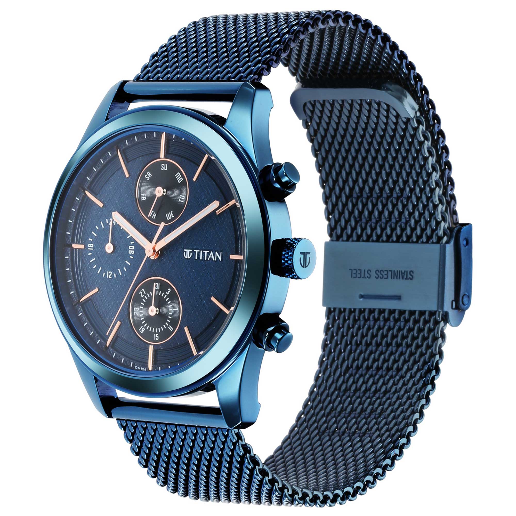Titan Neo Splash Blue Dial Analog with Date Stainless Steel Strap watch for Men
