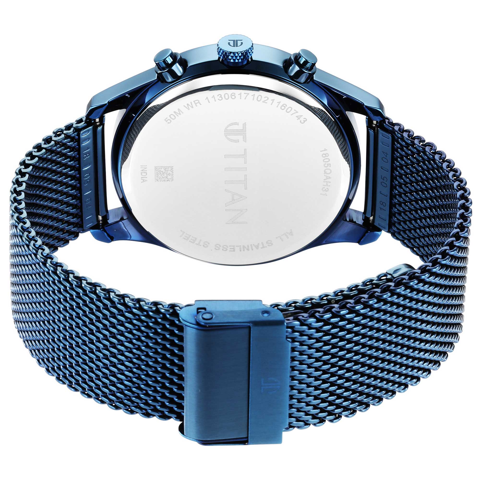 Titan Neo Splash Blue Dial Analog with Date Stainless Steel Strap watch for Men
