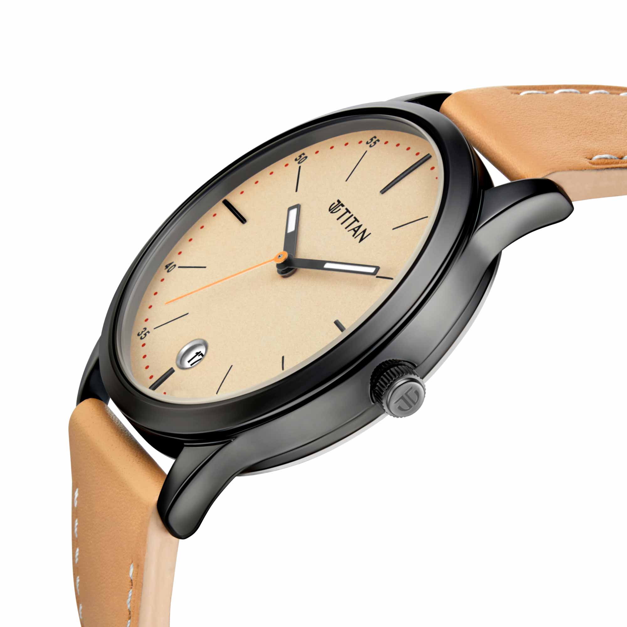 Titan Elmnt Off White Dial Analog Leather Strap watch for Men