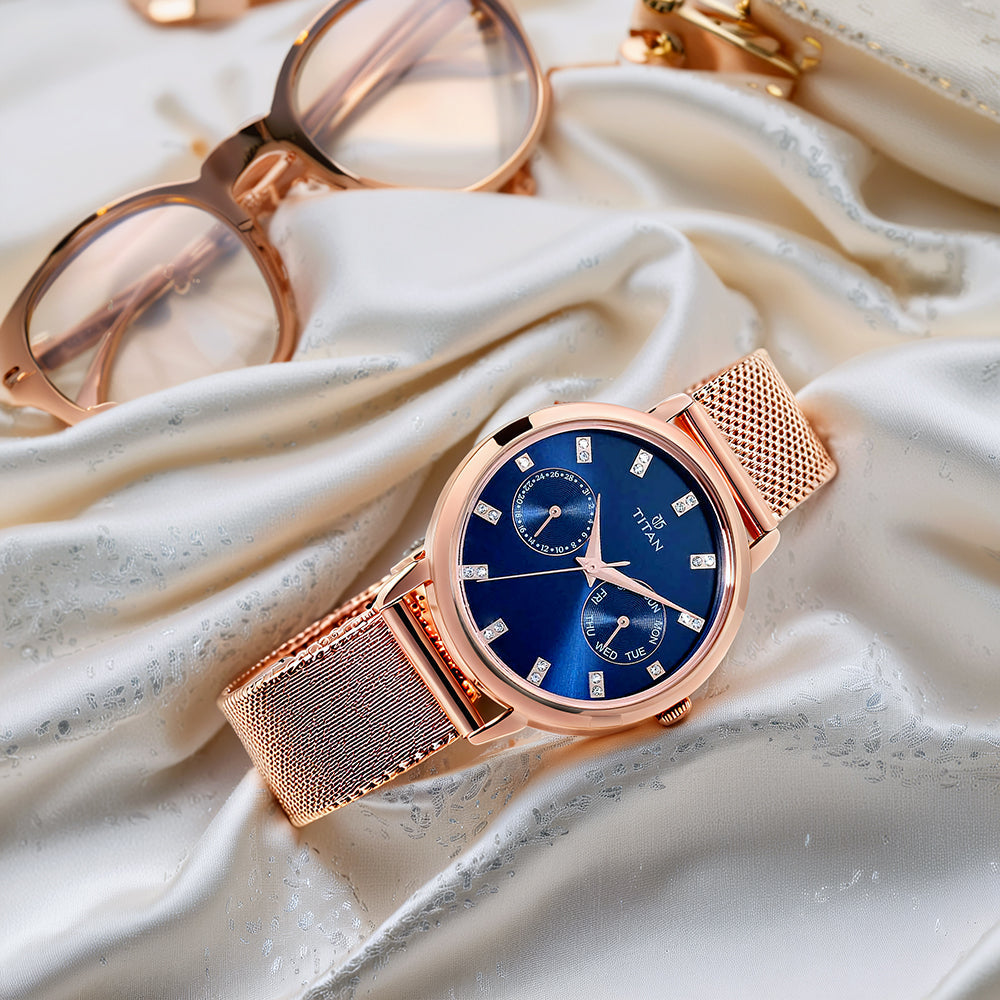 Titan Sparkle Blue Dial Analog Multi Function Watch for Women – Titan ...