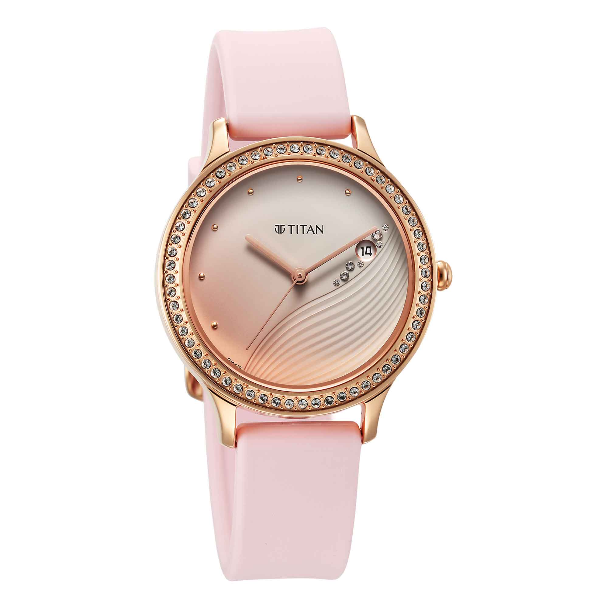 Titan Purple Glam It Up Pink Dial Analog with Date Silicone Strap Watch for Women