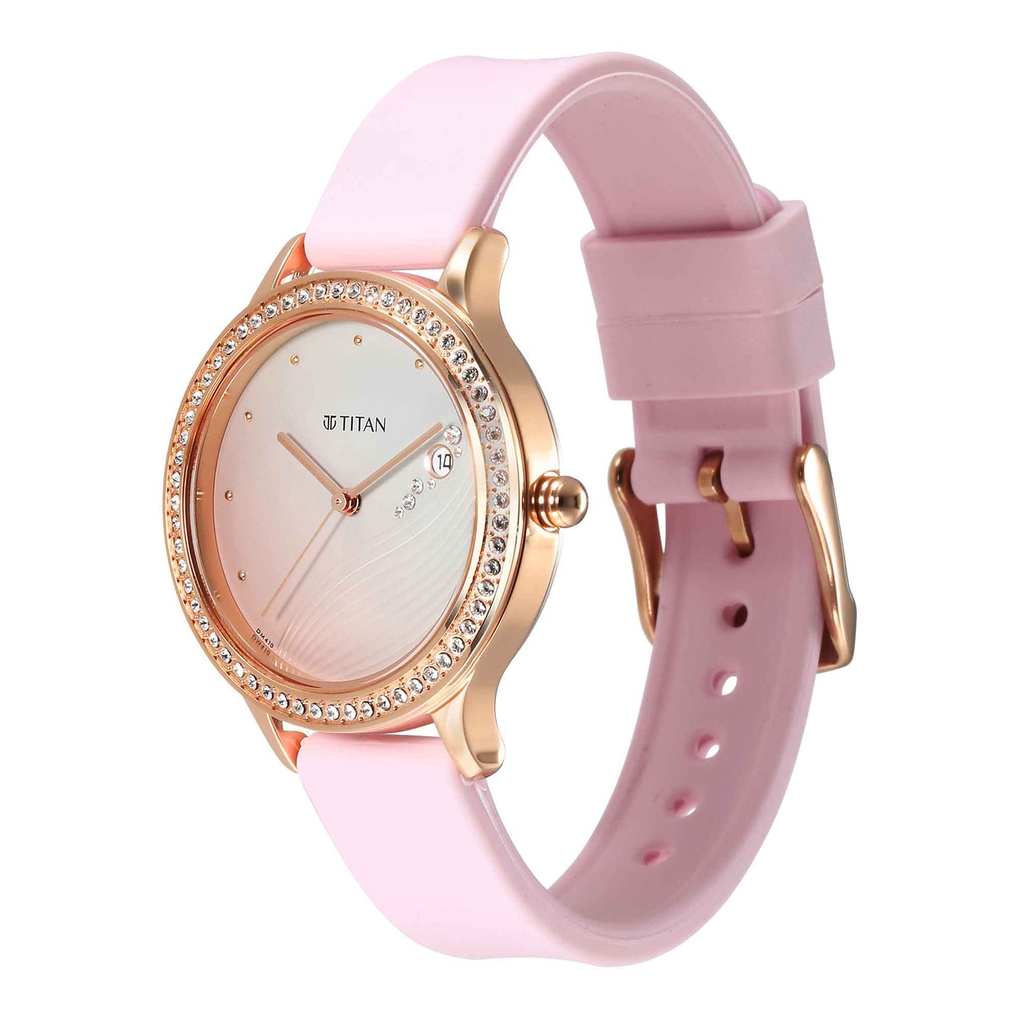 Titan Purple Glam It Up Pink Dial Analog with Date Silicone Strap Watch for Women
