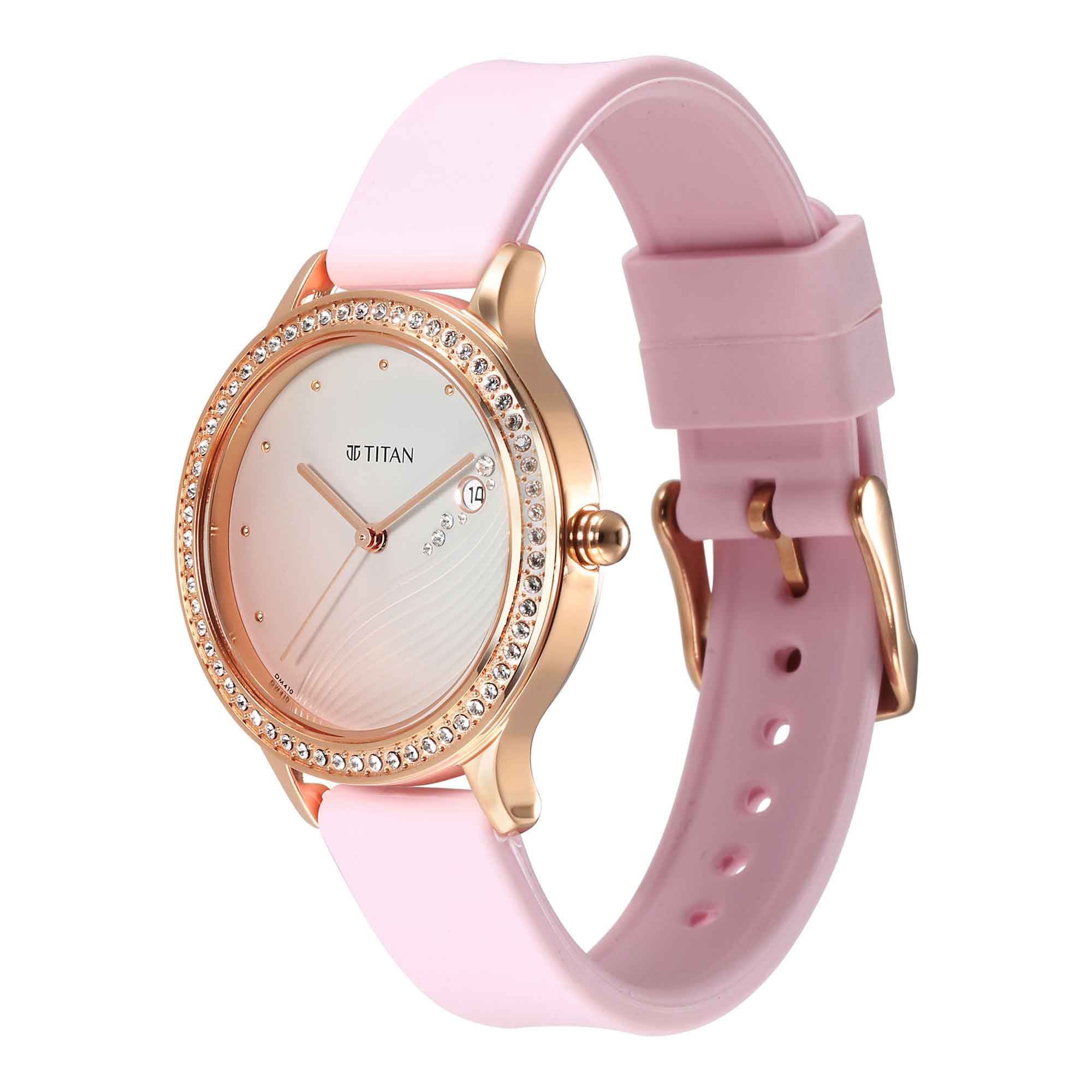 Titan Purple Glam It Up Pink Dial Analog with Date Silicone Strap Watch for Women