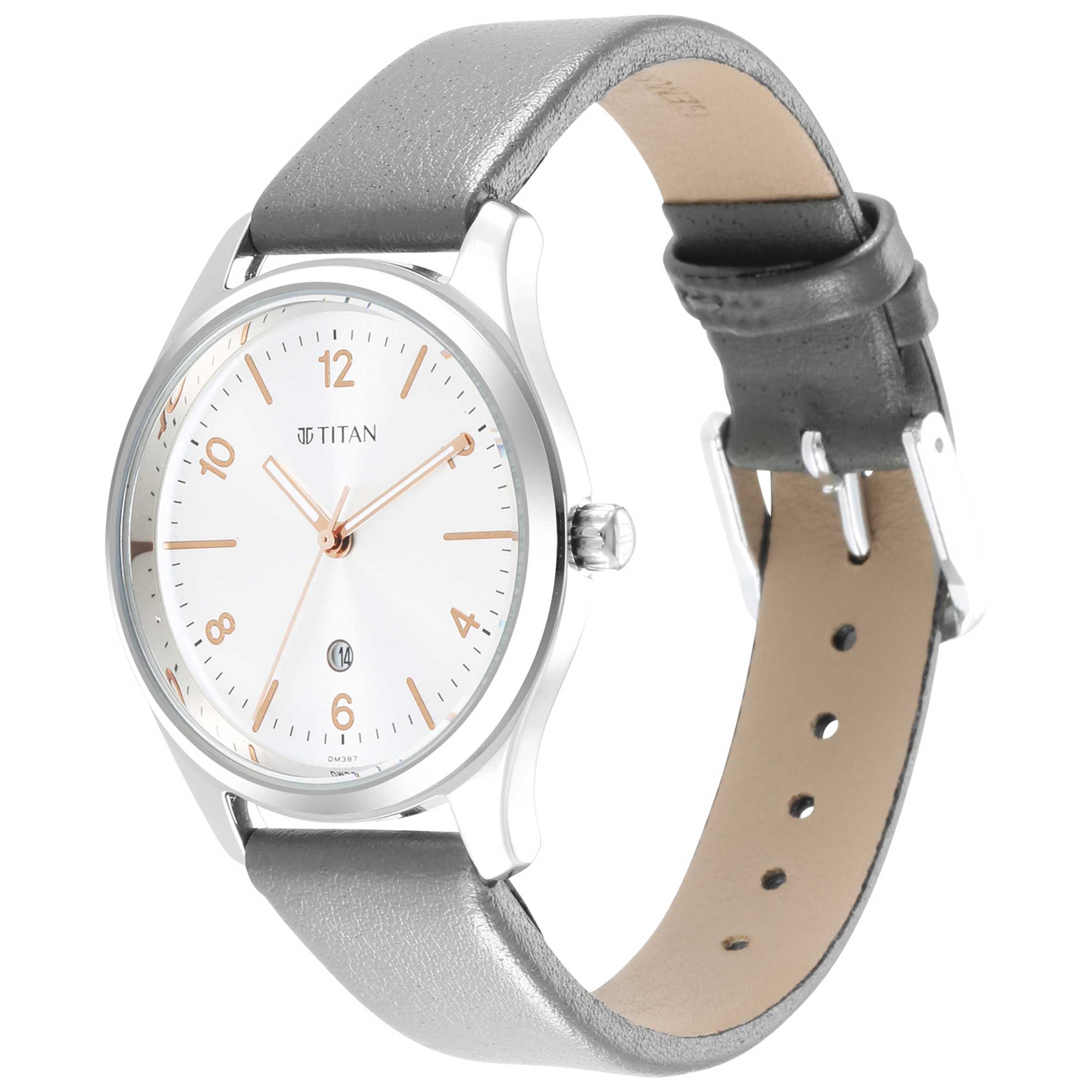 Titan Trendsetters Silver White Dial Analog Leather Strap Watch for Women