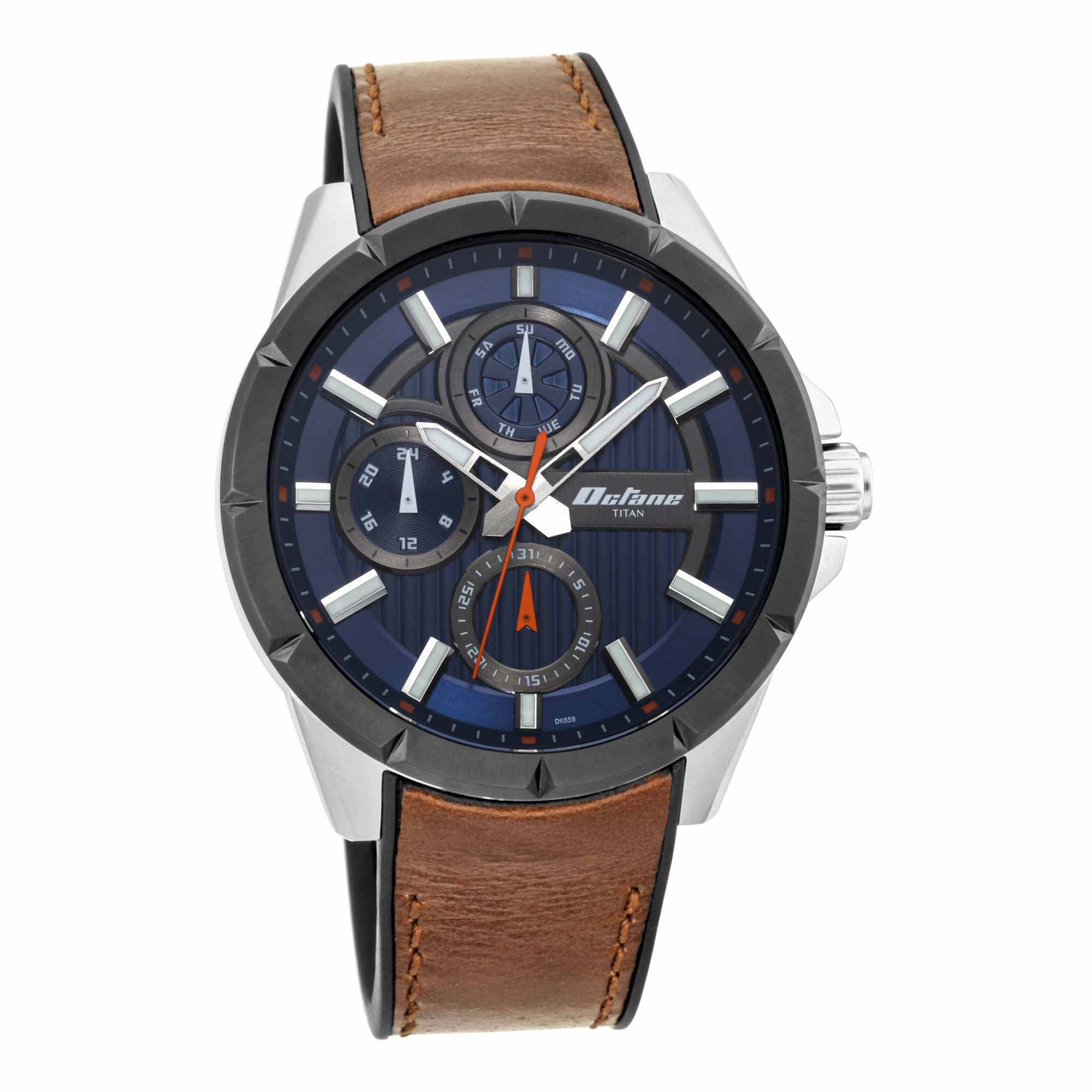 Titan Quartz Multifunction Blue Dial Leather Strap Watch for Men