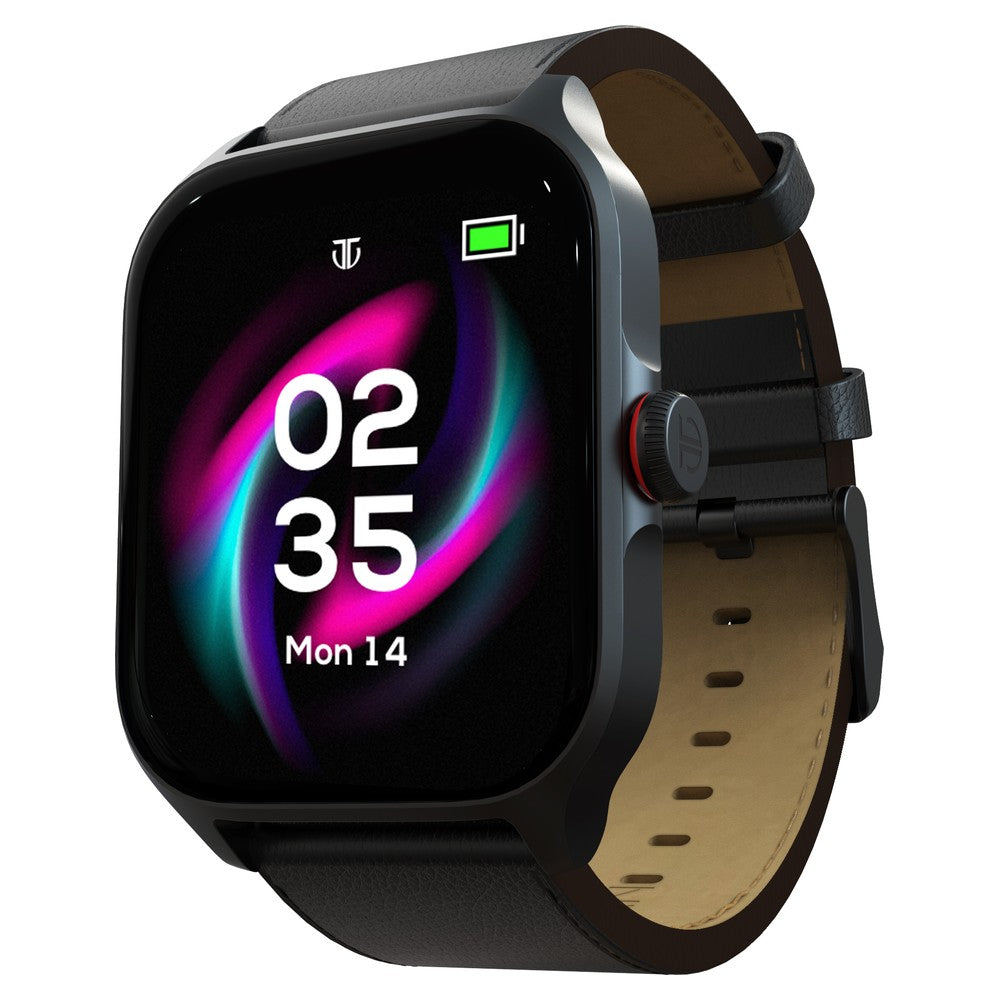 Titan Zeal with 4.69 cm AMOLED Display with AOD, Functional Crown, BT Calling, Smartwatch with Black Leather Strap