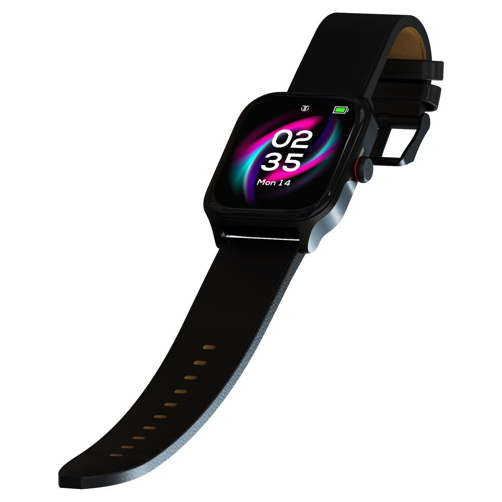 Titan Zeal with 4.69 cm AMOLED Display with AOD, Functional Crown, BT Calling, Smartwatch with Black Leather Strap